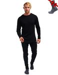 Merino.tech Merino Wool Baselayer Mens Set - Midweight Merino Wool Thermal Underwear for Men Top and Bottom (Medium, 250 Black)