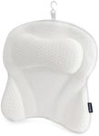FINEWAY Bath Pillow with 6 Suction Cup and Air Mesh Technology, Ergonomic Design Helps Support Head and Neck, Non-slip (White)