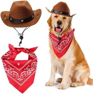 Pet Cowboy Costume Accessories Dog Cat Pet Size Cowboy Hat and Bandana Scarf West Cowboy Accessories for Puppy Kitten Party Festival and Daily Wearing Set of 2 (Coffee)