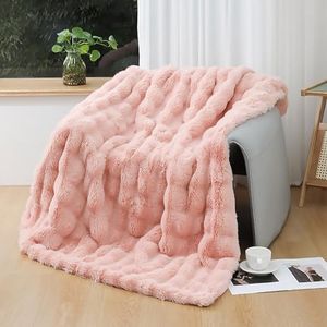 UKELER Pink Faux Fur Throw Blanket for Girls 50''x60'' Decorative Shaggy Velvet Blanket Fluffy Cozy Plush Warm Bed Throws for Bedroom, Living Room, Couch, Sofa, Office, Camping