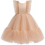 Weileenice Flower Girl Tulle Dress Golden Ruffles 3 4 Toddler Bridesmaid Wedding Birthday Party Pageant Princess Ball Gown Rose Gold Beads Little Girls Holiday Photo Shoot Puffy Tutu Dresses Halloween