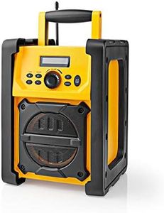 Ex-Pro Job Site FM Radio with Bluetooth, IPX5 Water Resistant Portable Heavy Duty Speaker with AUX In, 20 Presets & Carry Handle, Battery or Mains Powered - Yellow