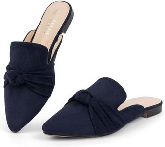 MUSSHOE Mules for Women Comfortable Pointed Toe Backless Slip-on Slides Loafer Flats with Knot,Navy 8