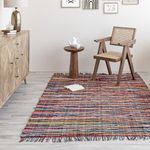 HOMEMONDE Chindi 4 x 6 Feet Big Rugs - Recycled Polyester Striped Rug Runners with Both Sides Fringes for Kitchen, Bedroom, Living Room - (121 x 182 CM Multicolor)