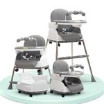 Baybee 4 in 1 Nora Baby High Chair for Kids with Two Height Adjustable, Baby Toddler Feeding Booster Seat with Tray & 5 Point Safety Belt, Kids High Chair for Baby 6 Months to 4 Years (Grey)