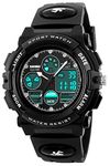 Kids Analog Digital Electronic Sports Watches Multifunctional Military Time Dual Time Alarm Stopwatch Day Date Quartz 50M Waterproof LED Watch (C Black)