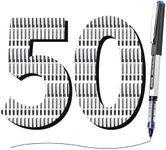 EYEYE 0.5mm Rollerball Pens Blue, 50 Pack Extra Fine Point Liquid Ink Roller Ball Pen Quick Dry, Blue Ink Pens Fine Point Smooth Writing Pen for Journaling, Note Taking, Office, School Supplies