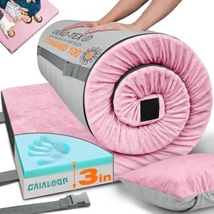 Gaialoop 3 Inch Memory Foam Camping Mattress, Dual Layer Thick Sleeping Camp Pad for Car Tent Cot, Roll-Up Portable Glamping Floor Bed for Guests Sleepover[Queen: 80 * 60 * 3"] Sakura Pink