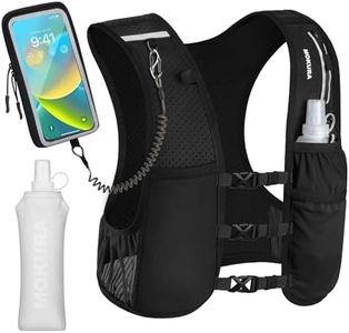 MOKURA Running Vest for Women Men, Lightweight Hydration Vest with 500ML Soft Flask & Phone Holder, Reflective Running Backpack, Adjustable Run Pack Water Bottle, Runner Marathon Essentials, Black