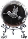 ZEERSHEE 3D Glass Laser Hummingbird Figurines 60mm Hummingbird Crystal Ball with Stand Hummingbird Gifts for Women Glass Ball Paperweight Decoration for Home