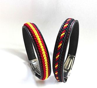 Vendopolis Pack DE 2 Pulsera DE Cuero con Trenzado EN Hilo Bandera DE ESPAÑA con Cierre METALICO SE Puede ADAPTAR A Medida