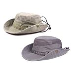 Sun Hats for Men Women, 2 Packs Fishing Hat UPF 50 Wide Brim Boonie Hats for Safari Beach Summer UV Protection Bucket Hat, Multicolor 2(khaki/Grey), 7-7 1/4