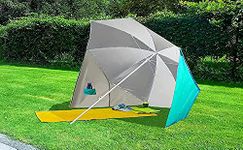 AMMSUN 6.5ft 2 in 1 6.5ft Portable Beach Patio Umbrella Adjustable Height with Silver Coated UV 50+ Protection Umbrella Shelter for Sun and Rain Garden Outdoor Beach Blue