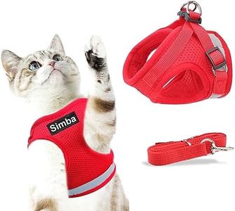 Kraftidy cat Harness with Leash and Name Customized for Kitten Small Medium Big Adult Cats pet Adjustable Body Reflective Vest Harness with Leash Belt Combo (with Personalized Cat Name) (Red)