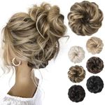 REECHO Messy Bun Hair Piece, Thick Tousled Updo Elastic Hair Bun Hair Piece for Women Synthetic Ponytail Extensions Messy Hair Bun Donut Hair Accessories Hair Scrunchies - Light Brown with Highlights