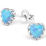 The Goldmine - 925 Sterling Silver and Light Blue Opal Heart Earrings
