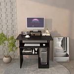 YQ JENMW Small Computer Desk, Laptop Desk for Small Space, Kids Desk with Monitor & Storage Shelves, Writing Desk with Keyboard Tray for Home Bedroom Living Room, Black