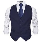 Alizeal Mens Classic Solid Color Business Suit Vest Regular Fit Tuxedo Waistcoat, Navy-L