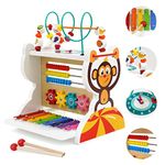 Wooden Activity Cube 5 in 1 Wooden Activity Center Bead Maze Toy with Abacus Roller Circle Gear Xylophone Clock Educational Learning Montessori Toys for 1 2 3+ Year Old Kids Toddlers Boys Girls