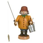 Seiffener Volkskunst German incense smoker fisherman, height 22 cm / 9 inch, original Erzgebirge by SV 12662