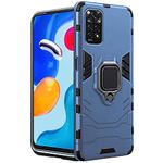 TheGiftKart Back Case Cover for Mi Redmi Note 11 / Note 11s| Tough Armor Bumper | Ring Holder & Kickstand in-Built | 360 Degree Protection Back Cover for Redmi Note 11 / Note 11s (PC, Polymer | Blue)