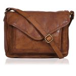 Leather Flapover Crossbody Handbag Purse for Women with Adjustable Strap & Overflap Snap Closure Tote/Bag, Tan Wash, Medium, Classic, Vintage