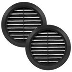 Vent Systems 100 mm / 3.94'' Inch - Black Pack of 2 Air Vent Cover - Round Air Vents - Ventilation Grille - Integrated Insect Screen - HVAC Vents for Bathroom, Home Office, Kitchen