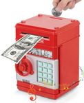 Zancia Piggy Bank Atm For Kids Money Safe Savings With Password Box Toy Coin Rupee Note Machine Electronic Lock Mini Electric Secret Store Password (Red, Modern)