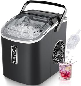 EUHOMY Small Ice Maker Machine - Ready in 6 Minutes, Produces 9 Cubes, 12 Kg/Day, Self-Cleaning, Portable Ice Maker with Handle, Basket, and Scoop, 2 Ice Cube Sizes for Home, Kitchen, Black