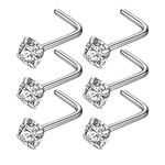 BLESSMYLOVE 316L Surgical Steel 22g/20g/18g Nose Rings Studs L-Shape Nose Nostrial Piercing Body Jewerly L Shaped Nose Studs 1.5mm 2mm 2.5mm 3mm CZ Nose Screw Studs Rings for Women, Stainless Steel,