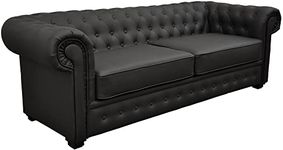 Chesterfield Style Venus Sofa Bed 3 Seater 2 Seater Black Cream Brown Red Faux Leather(2 Seater, Black)