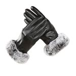 Alexvyan Women Wrist Winter Soft and warm Covered Finger Fur Gloves/Mittens (Warm, Windproof, Wool) (With Mobile Screen Touch) (Black Leather)