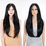 FASHION IDOL Wig for Women Synthetic Lace Front Door Curtain Bangs in the Split Lace Hair Stitching Layered Color Wig