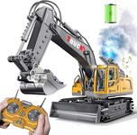 RareFind trove RC JCB Toy Excavator for Kids – 1:20 13-Channel Metal Remote Control Construction Vehicle with Lights, Sounds & 680° Rotation Yellow Digger Truck (Ages 6–12)