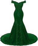 Plus Size Off Shoulder Mermaid Long Lace Beaded Prom Dress Evening Gowns Emerald Green US 20W