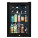 Russell Hobbs Mini Fridge 20 Bottle/62L Lockable Freestanding Black Table Top Mini Beer & Wine Fridge, LED Light & Lock and Key with Glass Door RHGWC4B-LCK