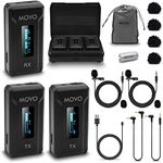 Movo WMX-2-DUO Dual Wireless Lavalier Microphone System with Charging Case, Onboard Mics, Clip-on Lapel Mics, 7HR Battery, 100m Range, Adjustable Gain, LED Display - for Camera, Smartphone, Video