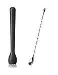 Dynore Stainless Steel Teardrop Twisted Bar Spoon with Black PVC Muddler,Tenderizer Head for Cocktails and Mocktails- Set of 2