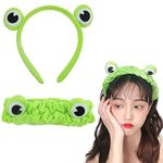 2 PACK Frog Makeup Headband Stretchy Frog Hair Bands Hair Accessories for Face Washing Shower Sports Yoga Beauty Skincare Head Wrap for Washing Face