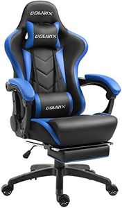 Dowinx Gaming Chair Ergonomic Racing Style Recliner with Massage Lumbar Support, Office Armchair for Computer PU Leather E-Sports Gamer Chairs with Retractable Footrest (Black&Blue)