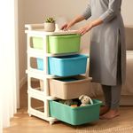 BabyPro 4 Layer Plastic Drawer Organiser with Wheels, Modular Storage Cabinet for Home, Toys, Clothes, Kitchen & Office, Multi-Purpose Chest of Drawers, Durable, Portable, Easy to Clean, Multicolour