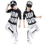 Lontakids Boys Girls Sequins Hip Hop Costume Modern Hip-Hop Street Dance Clothing Set (6, Black&Silver) - Polyester