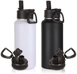 Volhoply 32 oz Insulated Water Bottles Bulk 2 Pack with Straw Lid & Spout Lid,Stainless Steel Sports Water Bottle,Double Wall Vacuum Thermos,Leakproof Wide Mouth Metal Flask for Hiking,Camping(Mix,2)