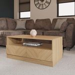 GFW Catania Floor TV Unit Entertainment Storage Space Wooden Coffee Table Suitable for Living Room & Hallway & Bedroom Euro Oak Wood, D52.9 x H41.5 x W94cm