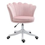 HOMCOM Mid Back Velvet Office Chair, Adjustable Height Study Chair, Vanity Chair with Swivel Wheels for Living Room, Study, Pink