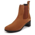 FAUSTO FST KI-261 TAN-39 Women's Tan Flared Heel High Ankle Suede Leather Classic Winter Chelsea Boots (6 UK)