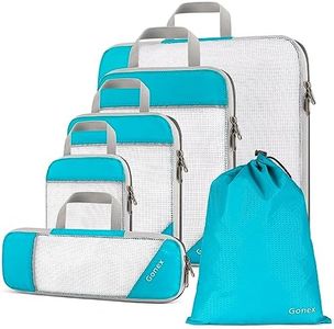 Gonex Compression Packing Cubes, 6 PCS Travel Luggage Packing Organizers with Mesh Extensible Suitcase Organiser for Travel, Blue
