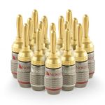 Nakamichi FanLock Excel Series 24k Gold Plated Banana Plugs 10 AWG - 18 AWG Gauge Size 4mm for Speakers Amplifier Hi-Fi Stereo Home Theatre Radio Audio Wire Cable Quick Connector, 16 Pcs (8-Pairs)