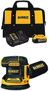 DEWALT 20V MAX Orbital Sander Brushless (DCW210B) and DEWALT 20V MAX Battery and Charger Kit with Bag, 5.0Ah (DCB205CK)