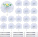 KisSealed 48 Pack White Folding Paper Fans,Handheld Paper Fans with Plastic Handle for Wedding/Birthday/Party Favours (1 Colors: Round Shape)